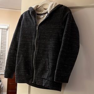 Old Navy Boys Sherpa lined zip up jacket with hood, stretch, size Extra Large